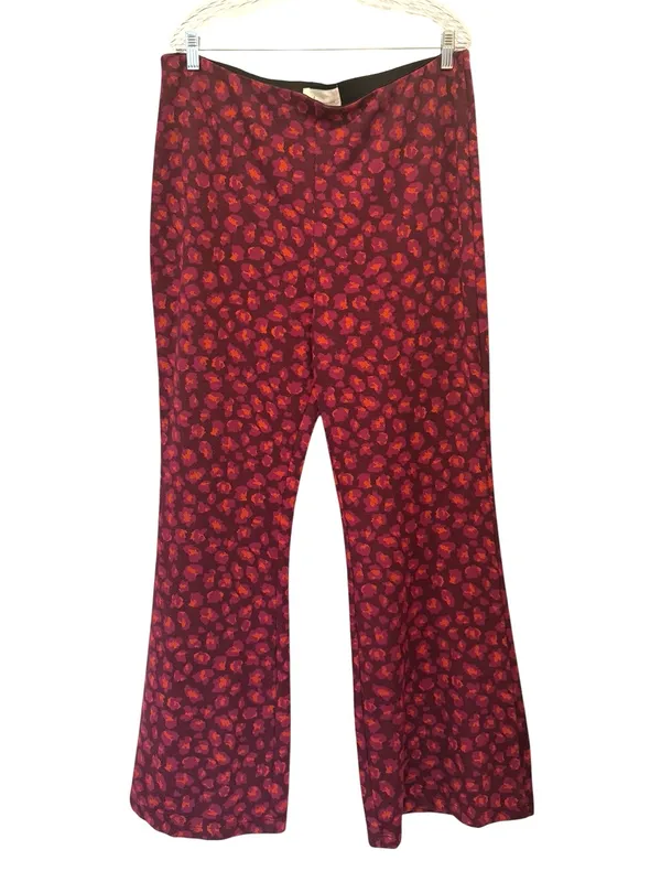 Anthropologie Porridge Flared Ponte Pull-On Pants Wine Burgundy Ditsy Floral XL - Image 3