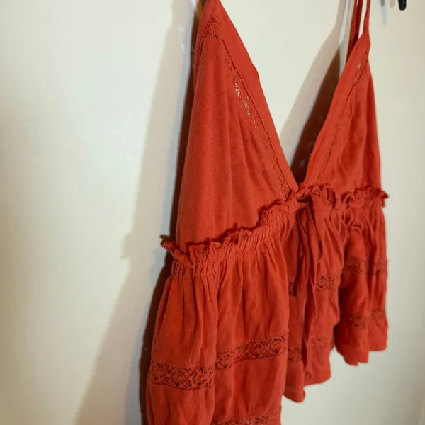 Urban Outfitters Burnt Orange Babydoll V-Neck Cropped Tank Womens M Festival - Image 2