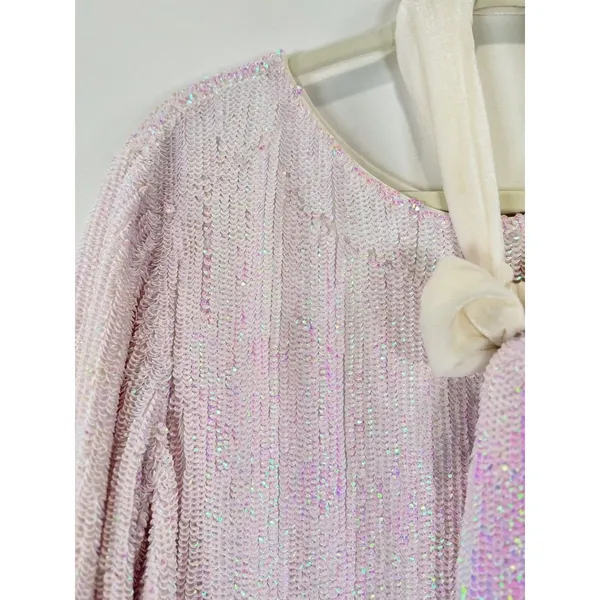 Retrofete Womens Dress Pink Grace Sequin Allover Mini Velvet Tie Belt Party XS - Image 12