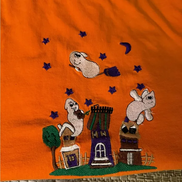 Vintage Malarkey Womens Halloween Shirt Orange Long Sleeve Embroidered- Small - Image 3