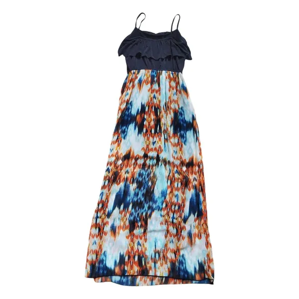 Sweet Storm Dress Women Size Small Sleeveless Orange Black Maxi Gauzy Ruffle - Image 3