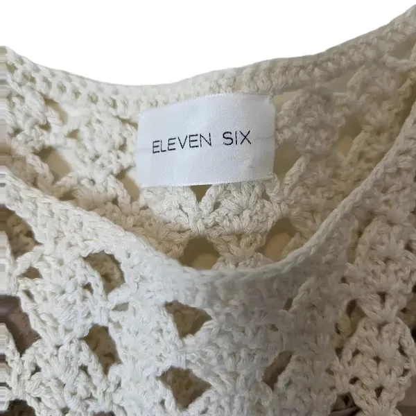 Eleven Six Shaya Crochet Midi Dress w/ Fringe Ivory Cotton Resort Wear Old Money - Image 3