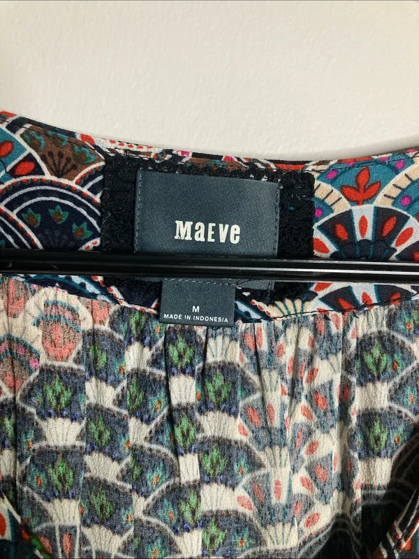 Maeve Multicolored Fan-Print V-Neck Long Sleeve Dress - Image 6