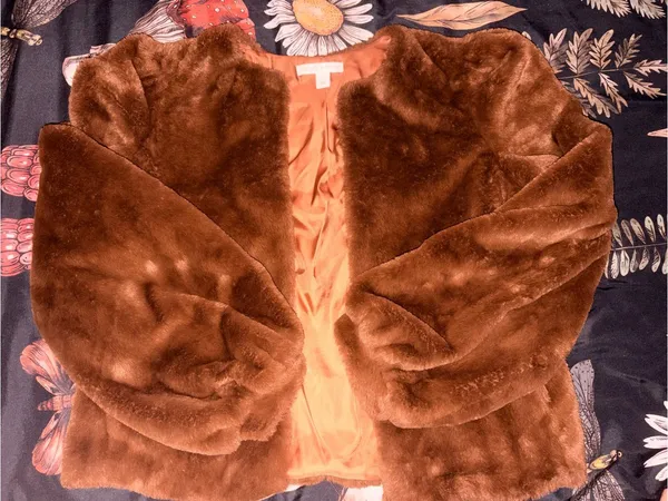 Chelsea & Violet Brown Faux Fur Jacket with Copper Lining - Image 3