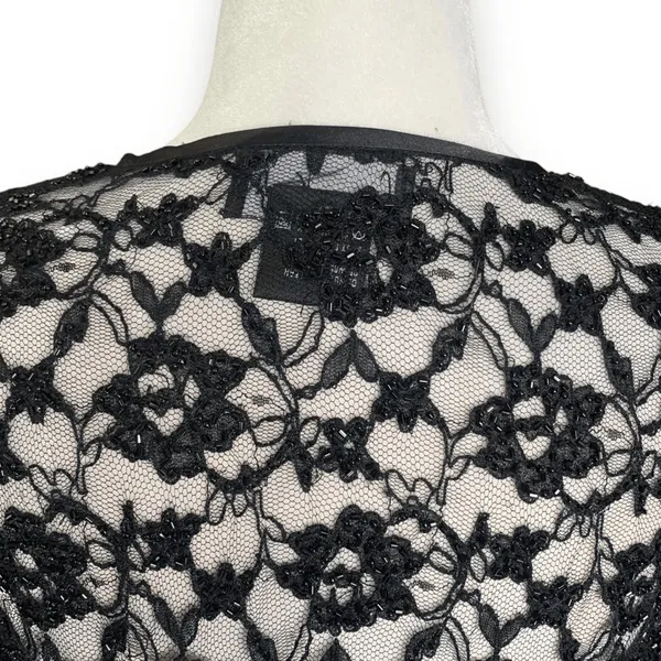 Vintage Laurence Kazar Black Beaded Lace Sheer Open Front Evening Jacket Romance - Image 8
