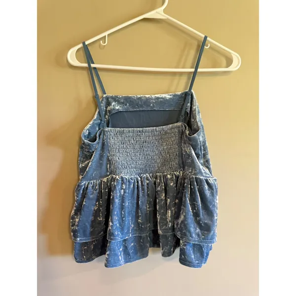 American‎ Eagle Blue Crushed Velvet Peplum Cami Tank Top Small - Image 2