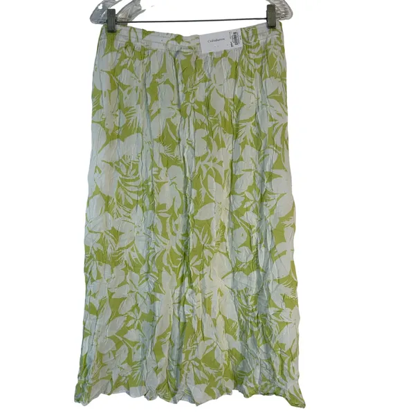 Croft & Barrow‎ Womens XL Lime Green White Tropical Leaf Midi Skirt NWT - Image 2