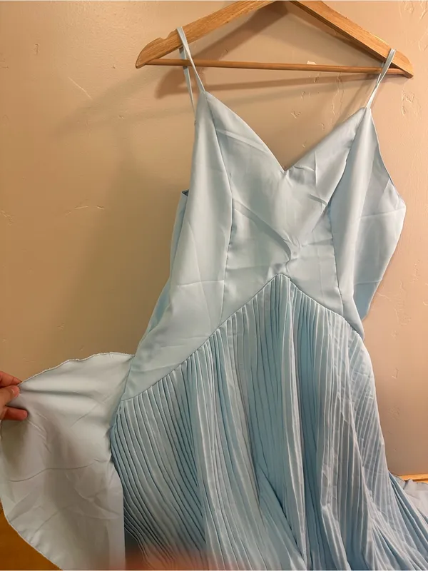 Ice Blue Ruffle Mermaid Pleated Maxi Dress with Adjustable Straps XL NWOT - Image 4