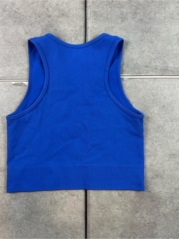 Blue aura stretchy athletic workout crop tank top - Image 3