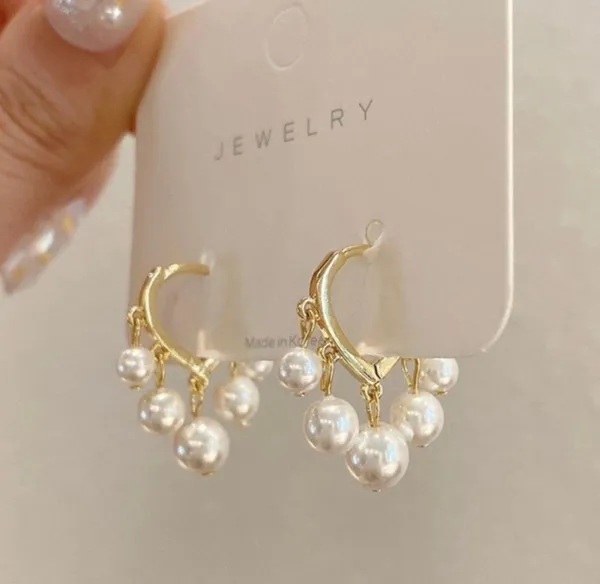 18K Gold Plated White Pearl Tassel Dangle Drop Earrings for Women - Image 2