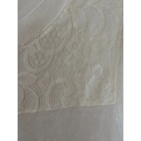 Ann Taylor Womens White Lace Panel Long Sleeve‎ Sweater Cotton Blend Size S - Image 2