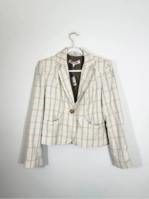 NWT Free People Whip Smart Classic Plaid Blazer Ivory Neutral XS - Image 4