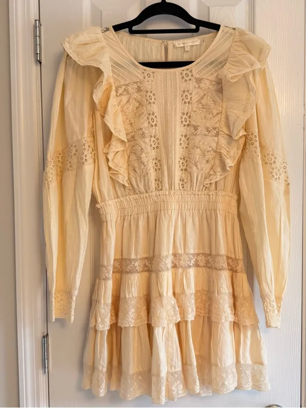 LoveShackFancy Santorini Mini Dress Small Cream Ivory Lace Ruffle Cottagecore‎ - Image 3