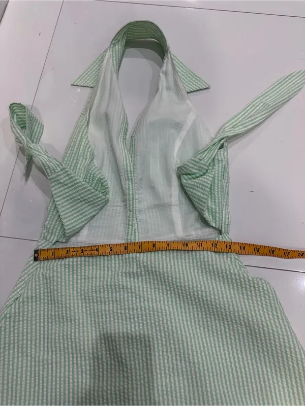 Spenser Jeremy Sleeveless Green Seersucker Button-Front Dress - Image 8