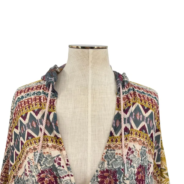 Free People Hold‎ On Tight Gauze Pullover Top Hooded Floral Paisley XS Small - Image 3