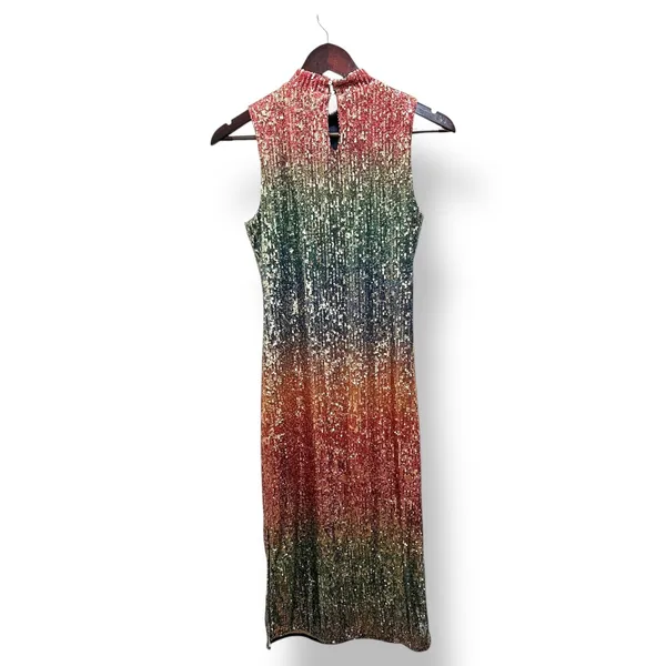 Studio 19 Womens Ombre Sequin Mock Neck‎ Sleeveless Midi Dress S Party New Year - Image 3