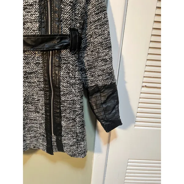 Yoki Outerwear Collection Womens Size Large Coat Jacket Black Gray Tweed Leather - Image 4