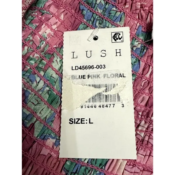 Lush Floral Hatler Midi Dress Pink Green Botanical Print Dress L NWT Beach Ready - Image 8