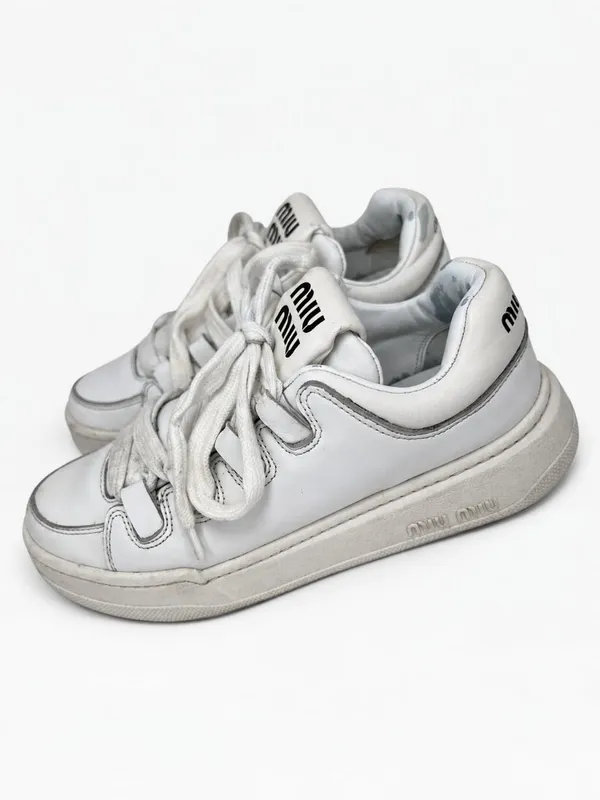 Miu Miu White Leather Logo Low Top Sneakers Made in Italy SIZE 35.5 - Image 4