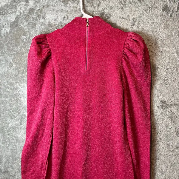 Alice + Olivia Issa Turtleneck Puff Sleeve‎ Dress Pink Glitter LG Wool Blend New - Image 5
