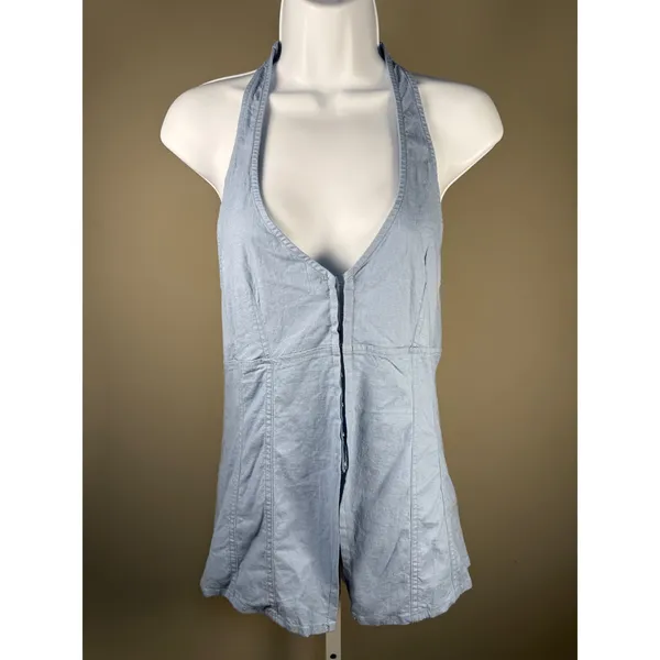 Urban Outfitters Sari Linen Blend‎ Halter Vest Top Blue Coastal Boho NWT - Image 2