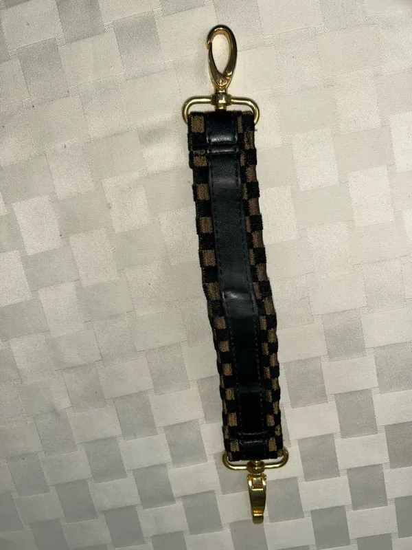 Source Unknown Black and Gold Checkerboard Woven Bag Strap with Gold Hardware - Image 2