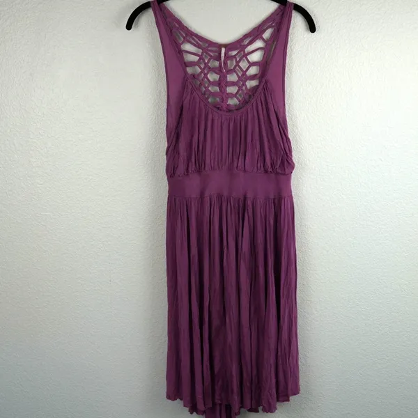 Free‎ People Macrame Back Dress Purple Small Boho Festival Sleeveless Gauzy Knit - Image 3