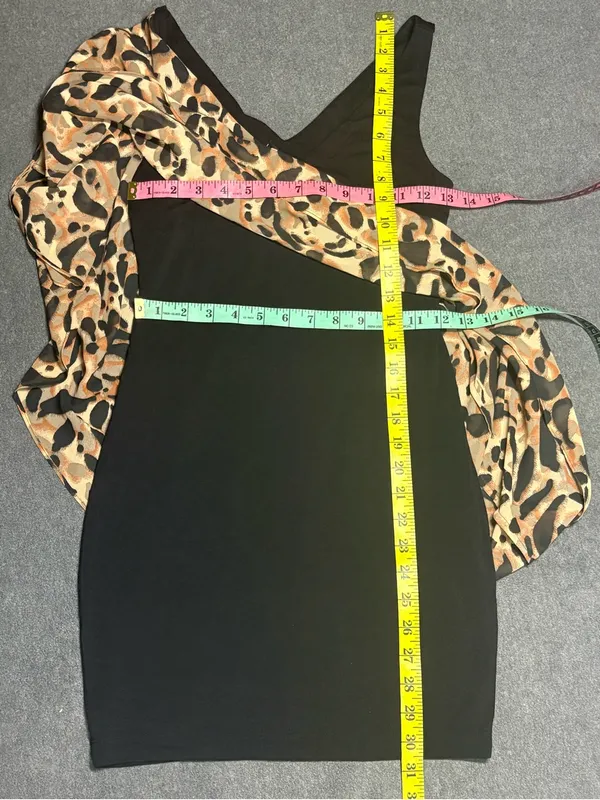 bebe Asymmetrical Leopard-Print Dress Y2K Black & Tan XS - Image 3