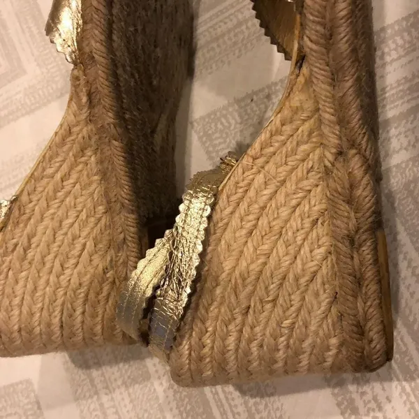 Michael Kors Gold Ankle Strap Sandal Wedges Size 7 - Image 4