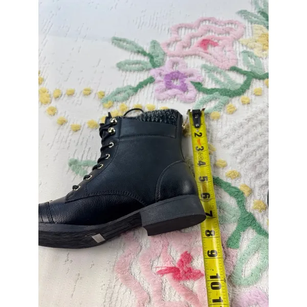Wild Pair Peeta Black Combat‎ Boots Knit Cuff Gold Zip Cap Toe womens 7 - Image 5