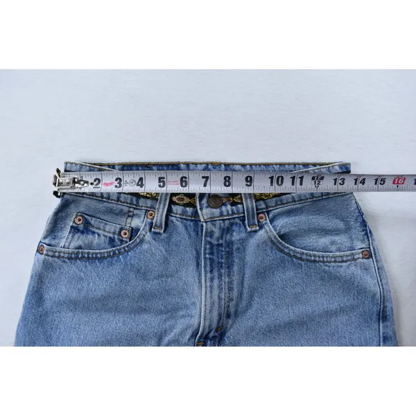 Vintage Levis 555 Denim Skirt Light Wash Embroidered Ribbon Trim Made in USA 25 - Image 6