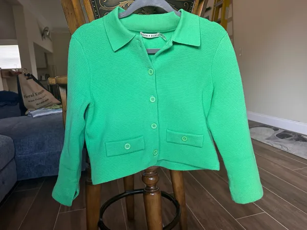 Alice + Olivia Ila Green Collared Knit Jacket Medium - Image 3