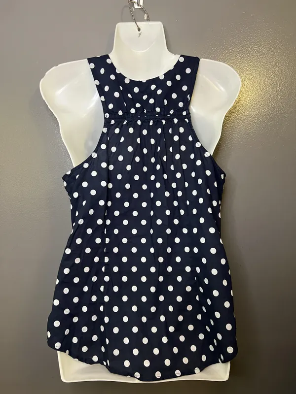 J.Crew Tank Top Womens 6 Blue White Polka Dot Scoop Neck Side Zip Cotton Summer - Image 7