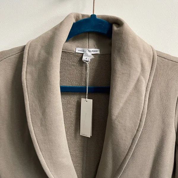 James Perse Shawl Collar Blazer Wmn 4 Taupe Minimalist French Terry‎ Casual Luxe - Image 4