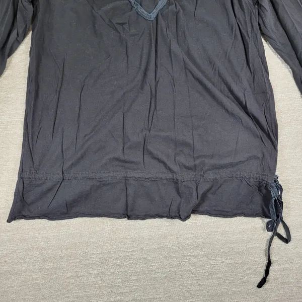 Polo Jeans Co Long Sleeve V Neck Tie Side Top Womens Medium Black Cotton Modal - Image 4
