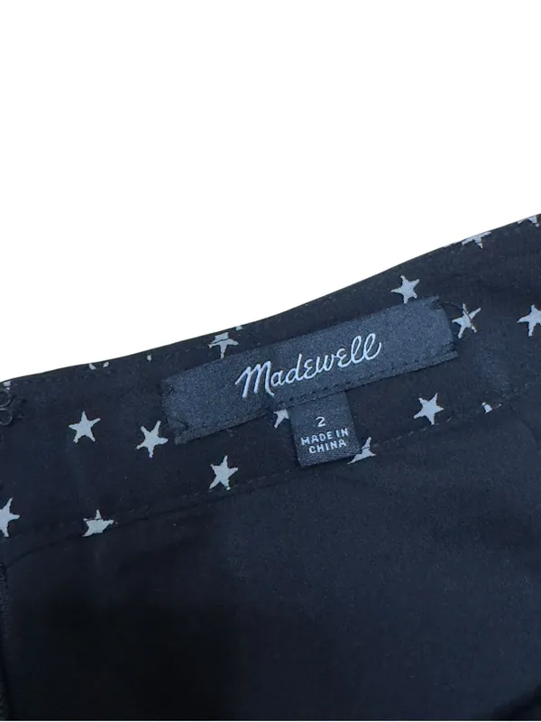 Madewell Women’s 2 Black White Star Print 100% Silk Ruffle Hem Mini Skirt G9969 - Image 7