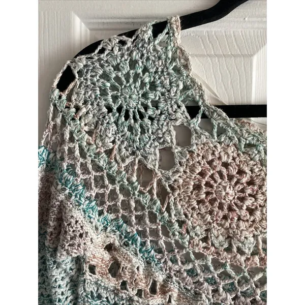 Free People Crochet Knit Sweater Womens Size S Pastel Boho Open Weave Pullover‎ - Image 2