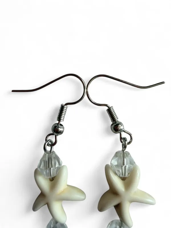 Handmade Silver & Cream Double Starfish Dangle Earrings 🌟🏝️ - Image 6