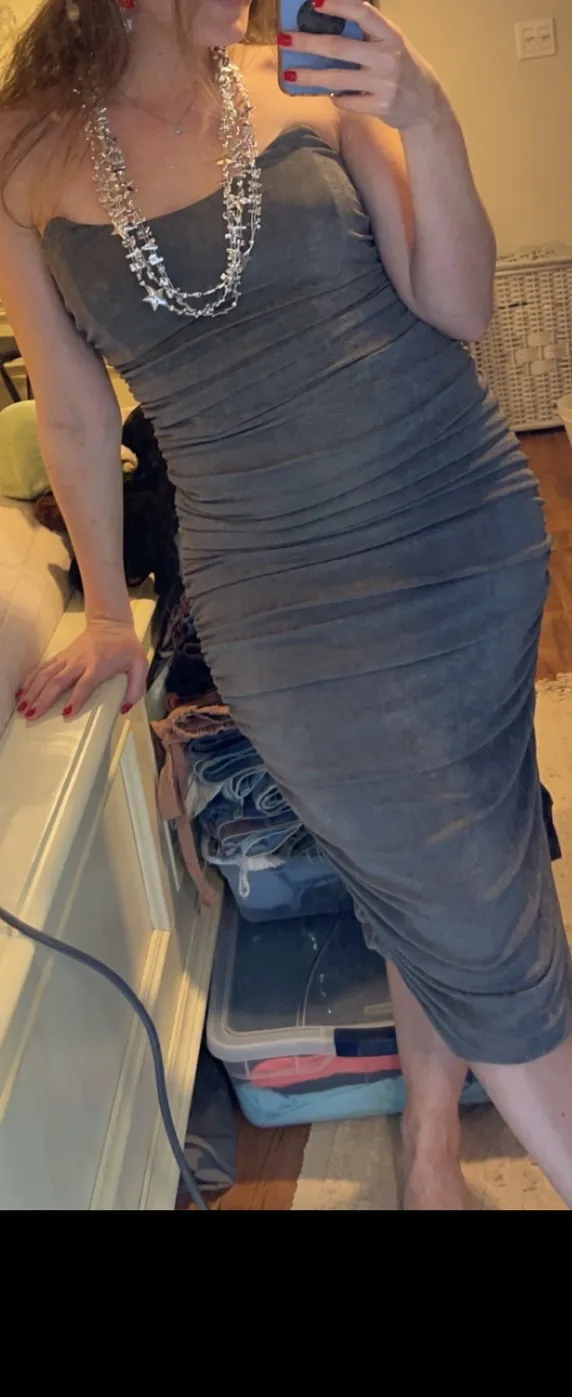 Mabel gray strapless dress - Image 2