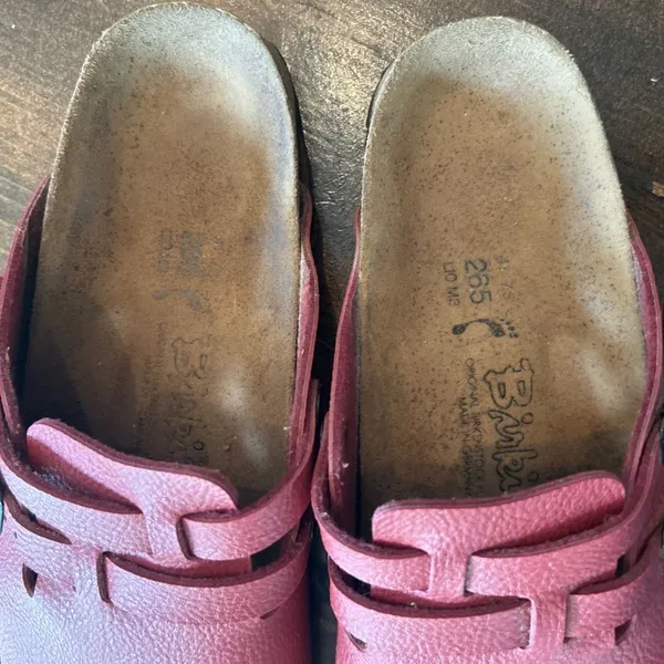 Birkenstock Camden Closed Toe Clogs W10 M8 Red Leather Double Strap Boho Comfort - Image 4