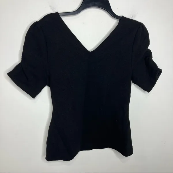 White‎ House Black Market black b-neck blouse rouched sleeve women’s size medium - Image 6