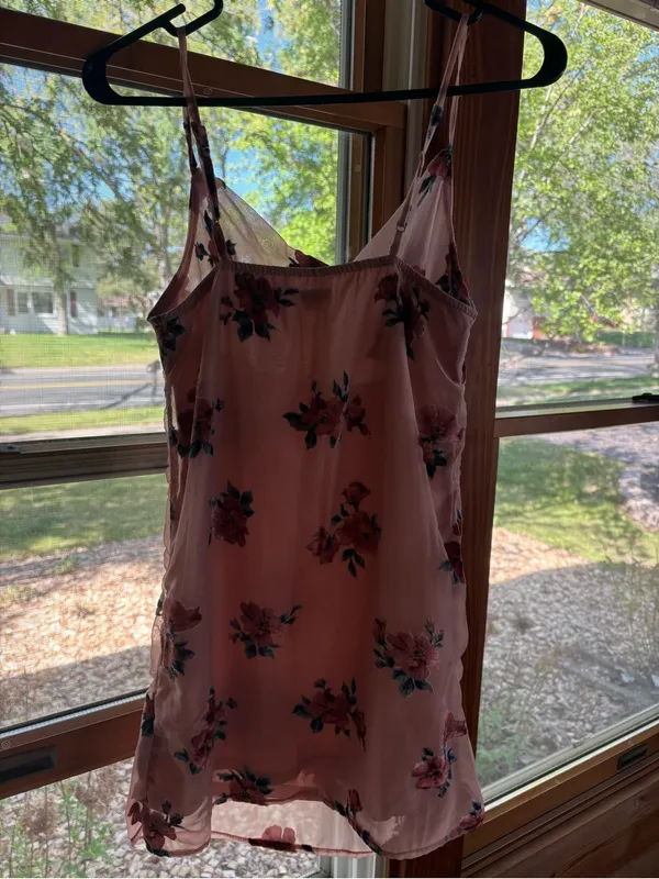 American Eagle Pink Floral Cowl Neck Slip Mini Dress - Image 5