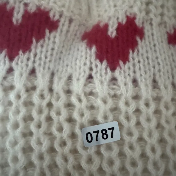 Womens Cream Red Heart Chunky Knit Mock Neck Sweater Pullover Small 0787 - Image 7