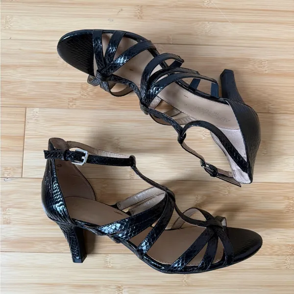 Aerosoles Passionfruit Sandals Black Snakeskin Patent Heels Size 9 - Image 4