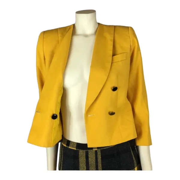 Vintage PETITE SOPHISTICATE yellow double breasted power blazer size 2 - Image 10