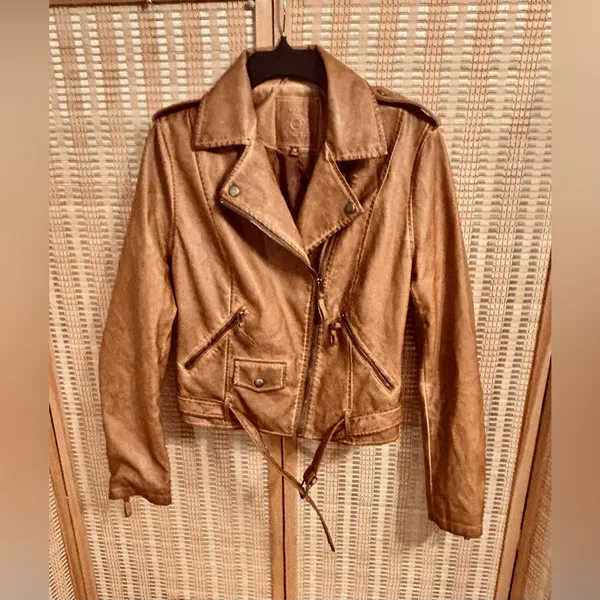 Max Studio Moto bomber Motorcycle Jacket air pilot faux leather jacket coat - Image 7