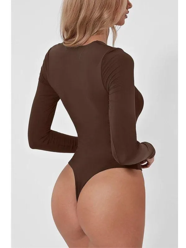 NEW QINSEN Square Neck Bodysuit Long Sleeve Double Lined L - Image 2