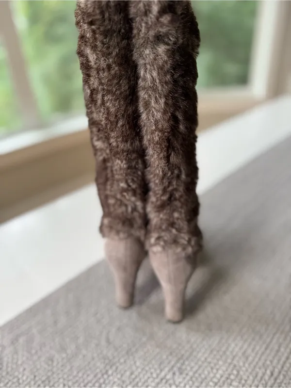 Sam Edelman Shalin Gray Genuine Suede Leather Faux Fur Tall Heeled Boots Sz 9 - Image 11