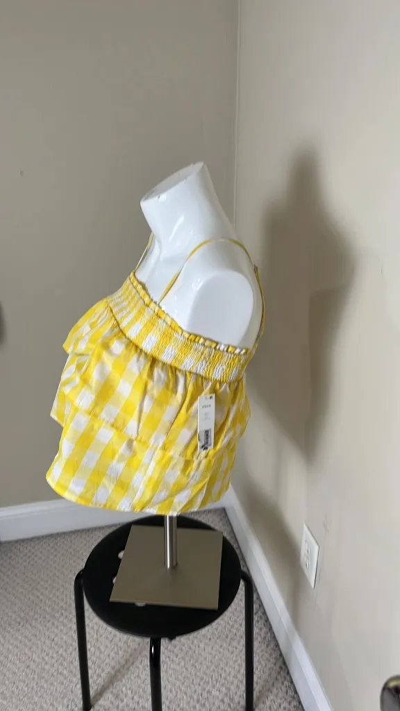NWT Bloomingdale's Aqua Yellow Gingham Smocked Tiered Top - Image 3