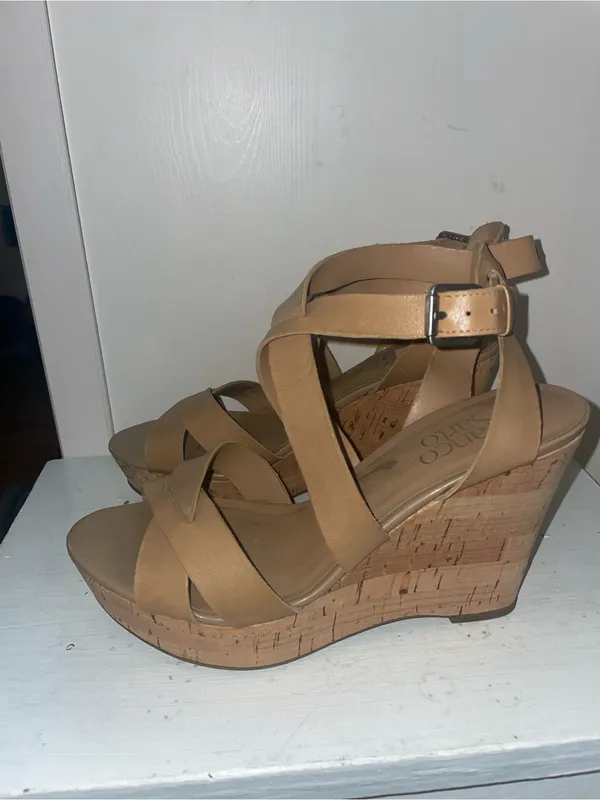 Franco Sarto Tan Cork Wedge Sandals - Image 3